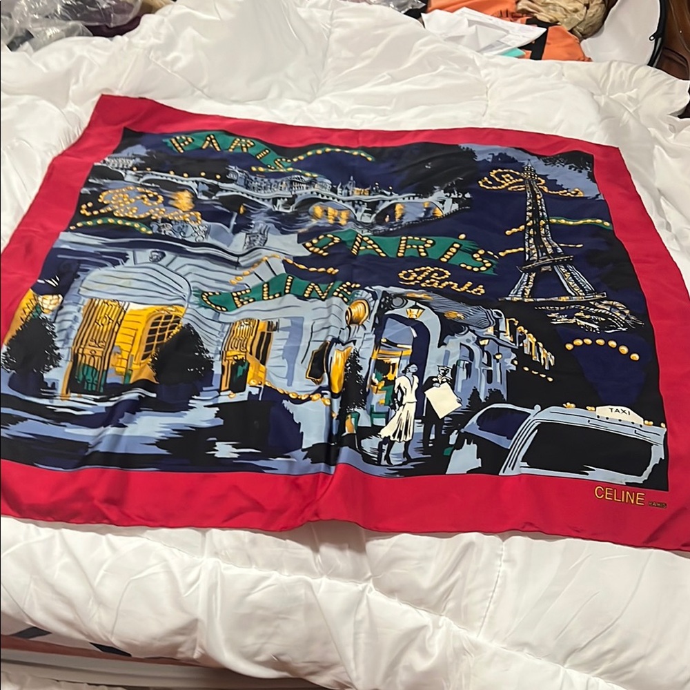 Celine Paris Scarf with Red and Blue Design